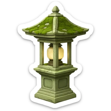 Stone Lantern – Carved lantern on pedestal, moss-covered. sticker