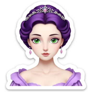 Cinematic Realistic Rapunzel Portrait, with porcelain-like skin featuring a subtle, natural glow, illuminated by soft lighting that brings out the gentle contours of her face. Her long, golden blonde hair cascades in detailed waves, each strand highlighted with a radiant shimmer as it catches the light. Her bright, expressive green eyes exude curiosity and warmth, framed by delicate lashes and soft, arched brows. Her expression is playful and vibrant, with a gentle smile. She is dressed in her classic lavender and pink gown, the fabric textured with delicate folds that flow naturally, catching the light with a soft, radiant glow. The portrait captures a luminous, enchanting aura, seamlessly blending realism with a whimsical, fairytale charm, evoking a timeless sense of beauty and magic. sticker