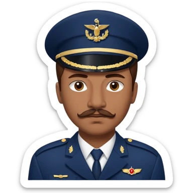 A Young man with brown hair laid back, with mustache and no beard, with pretty brown eyes, thin lips, wearing navy blue army uniform, looking like Leonidas from “Wounded love” Turkish series sticker