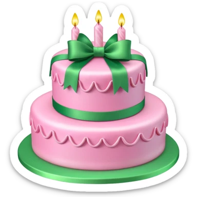 Pink Birthday cake with green ribbon in 3D sticker