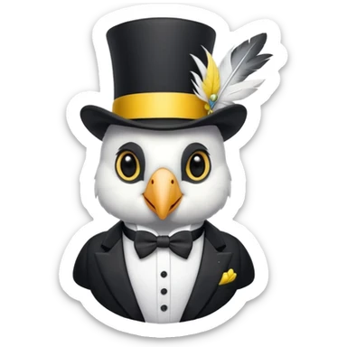 A cockatoo dressed in a tuxedo and a top hat sticker
