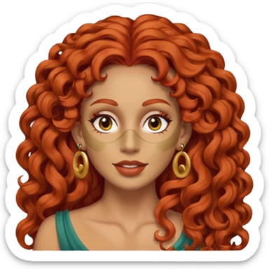 red haired very long curly haired woman with full face clay mask  and big earrings  sticker