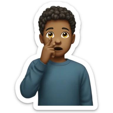 A boy with his finger in his mouth making the silence sign sticker