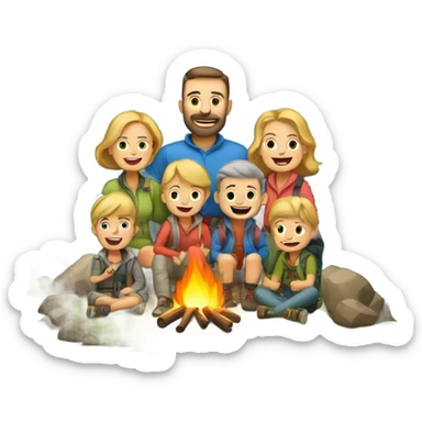 Caucasian Family of 8 camping in mountains sticker
