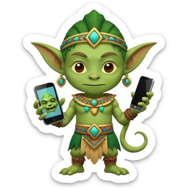 goblin with mayan custome dress and smartphone sticker