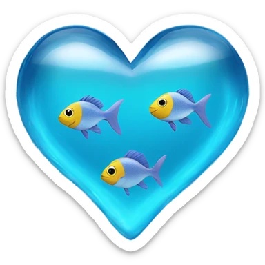Blue clear Heart made out of water with fish swimming inside  sticker