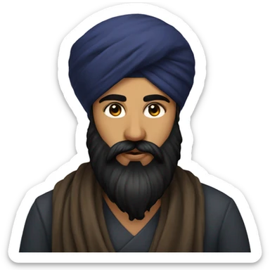 sikh with round and black turban, long curly black beard sticker