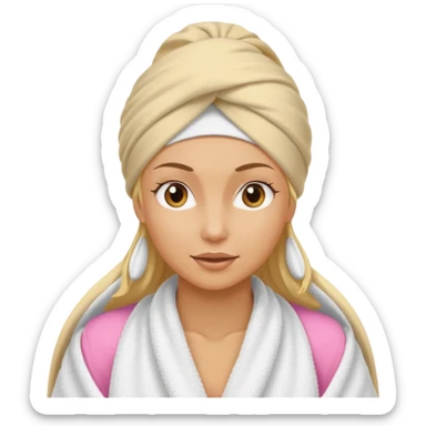 Blonde woman with a towel on her head and a facial muscles sticker