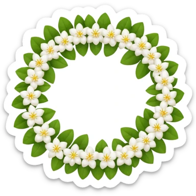 gajra with jasmine flowers arranged in a circular garland, minimal details, apple emoji style sticker