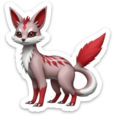 Minccino-Lykoi-Linoone-Zangoose-fusion-hybrid-animal-Fakémon-creature, full body, thin long sleek scaly tail, intricate markings sticker