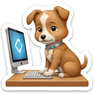 Puppy day dreaming at computer about his girlfriend  sticker