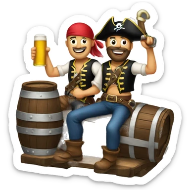 two pirates on a tandem with a six pack beer sticker