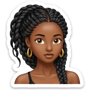 Alluring african woman shiny black long micro braid  tousled hair sticker
