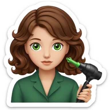a girl with long brown hair and green eyes curling her hair sticker