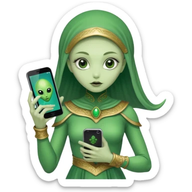 alien with persion crawl custome dress and smartphone sticker