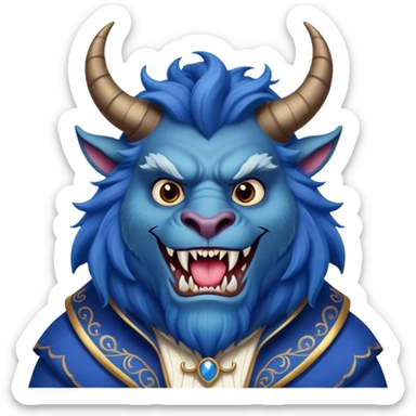 The Beast from Beauty and the Beast, furry blue monster with horns and fangs wearing elegant royal clothes sticker
