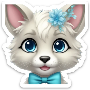 Anthro Cute Cool Kawaii gorgeous sparkly ethereal fantasy animal creature with blue eyes furry sona with flowers and bow tie beautiful aesthetic sticker