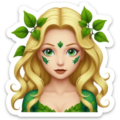 Poison ivy emoji with blonde hair and blue eyes to show she is beautiful and toxic sticker
