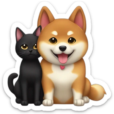shibainu and black cat being-in-love sticker