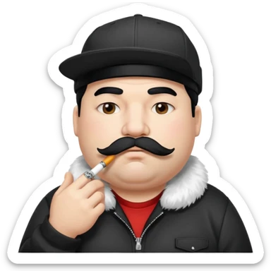 a fat father with white fur, black hair, a hip hop cap, a tattoo with a cigarette in his mouth, and a mustache. sticker