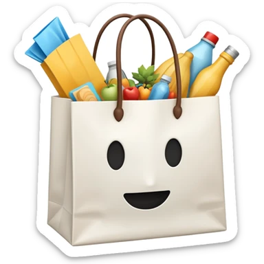 white shopping bag without face, and there are something full inside it, but it is not food sticker