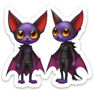 Anthro Black red purple yellow Cool Edgy Punk-Gothic Horned Bat-wingeLitten-Bat-cat-Fakemon full body sticker