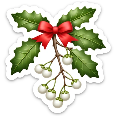 mistletoe with white berries and with red ribbon sticker