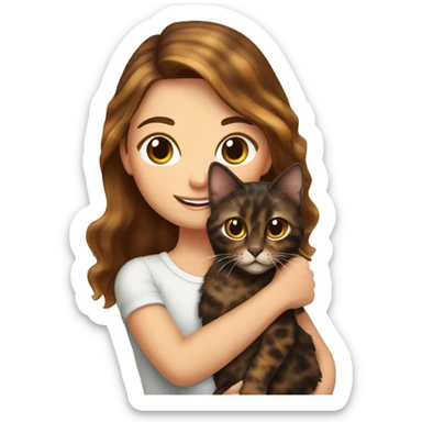 Tortoiseshell cat being held by a white girl with long wavy brown hair  sticker