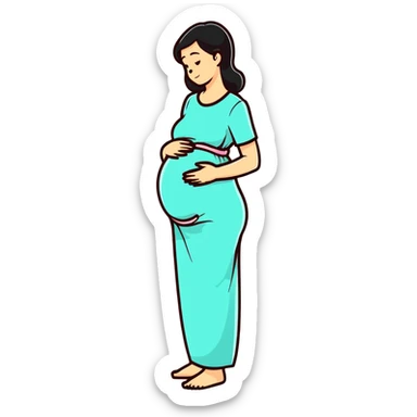 woman with small baby bump, just showing pregnancy sticker