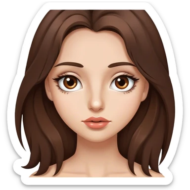 girl with longish brown hair that kinda layers thin lips brown eyes woth a lot of mascara sticker