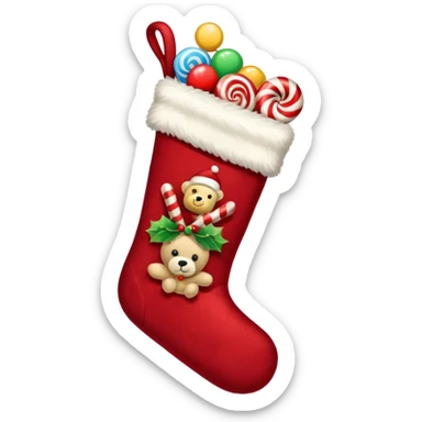 A cozy old-timey Christmas stocking full of vintage toys and candy sticker