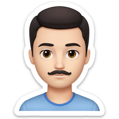 pretty handsome bratz man has black eyes,  short dark hair,  short mustache , pale skin, defined jawline sticker