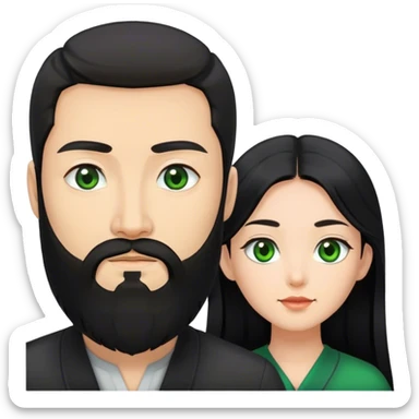Asian woman with black long hair and European guy with black beard and green eyes  sticker