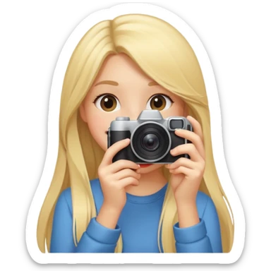 blonde girl photographer cartoon taking picture in middle of taking picture camera in front of face long hair smiling funny sticker