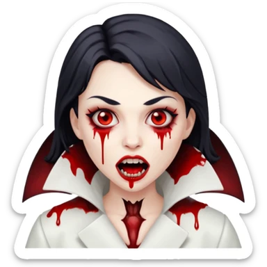 Women Vampire with white coat dress and eyes should be red with blood & opened mouth and teeth sticker