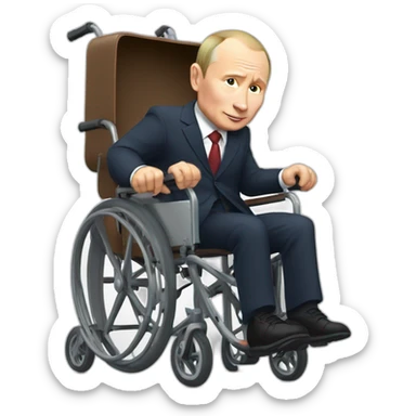 Small vladimir putin with big legs wheelchair jumps out of suitcase sticker