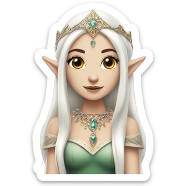 elf princess with pointy ears, white skin, dark hair with jewellery,  sticker