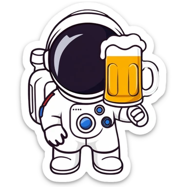 a pint of beer wearing a space suit, astronaut beer glass sticker
