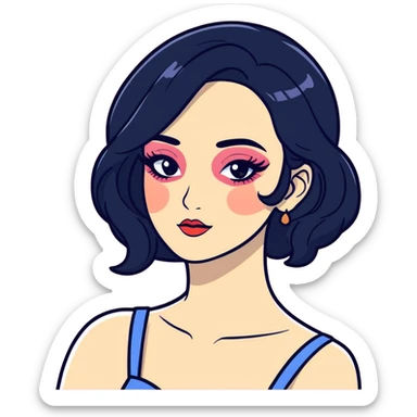 Sexy Black haired woman with fancy makeup sticker