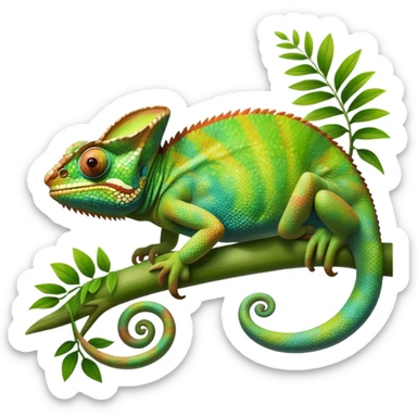giant-chameleon-realistic emoji,-blending-with-vibrant-greenery.-detailed-scales-in-shifting-colors,-showing-the-chameleon’s-ability-to-camouflage.-soft-natural-light-highlights-its-texture.-nature-background, zoomed into its face sticker