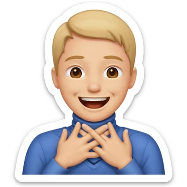 A person laughing with their hands around neck chocking sticker