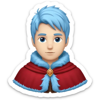 Fantasy human emoji portrait, simple winter mantle with icy blue fur trim and crimson inner fabric, northern winter aesthetic, calm heroic expression, clean flat emoji design, male/female variant
 sticker