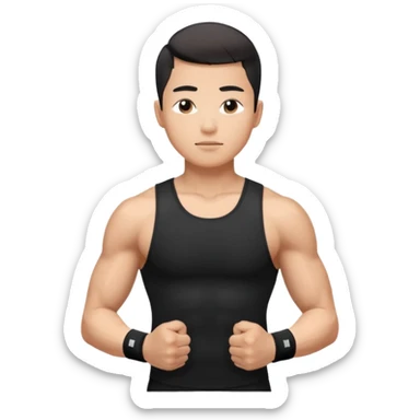 asian guy with fade hair doing tricep workout with black compression tank sticker