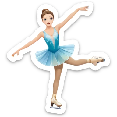 An colorful icon featuring a graceful figure skater performing a spin on the ice. The background includes a grand ice rink palace with shining spotlights and cheering spectators in the stands. Transparent background highlights the elegance and artistry of figure skating sticker
