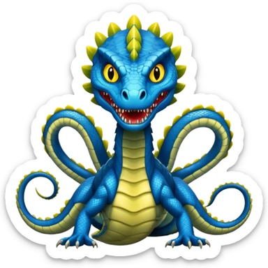 blue hydra, strong reptilian body, not like a snake,  with 3 serpent-like heads rising from its neck sticker