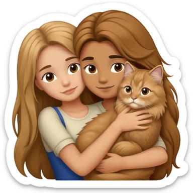 A long-haired girl hugs a British longhair sticker