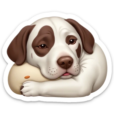 Cinematic Meme-Worthy Chubby Sleeping German Pointer Portrait Emoji, Head resting peacefully with a contented smile, showcasing a delightfully chubby build and a luxuriously soft liver and white coat, eyes shut in a serene nap, Simplified yet hilariously adorable features, highly detailed, glowing with a soft, drowsy light, high shine, relaxed and utterly lovable, stylized with an air of playful laziness, bright and heartwarming, soft glowing outline, capturing the essence of a comically sleepy hunter, so meme-worthy it feels like it could instantly become the next viral sensation of adorable slumber! sticker