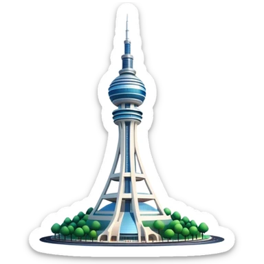 Cinematic Realistic N Seoul Tower Landmark Emoji, showcasing a futuristic tower with panoramic views rendered with sleek textures and vibrant, modern lighting. sticker