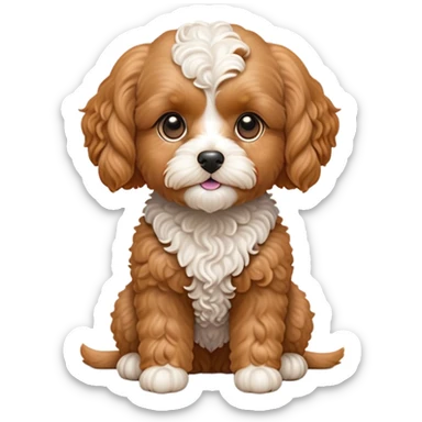 Cinematic Noble Apricot Cavoodle Portrait Emoji, Poised and regal, with a compact, cuddly build and a soft, curly apricot coat accented by gentle white markings, deep-set soulful brown eyes, Simplified yet sharp and sophisticated features, highly detailed, glowing with a soft, dignified glow, high shine, intelligent and affectionate, stylized with an air of elegance, focused and attentive, soft glowing outline, capturing the essence of a watchful and confident companion, so majestic it feels as though it could step out of the screen with effortless authority! sticker
