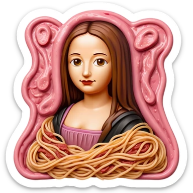 monalisa made of SPAM meat melted pink dripping sauce spaghetti portrait sticker